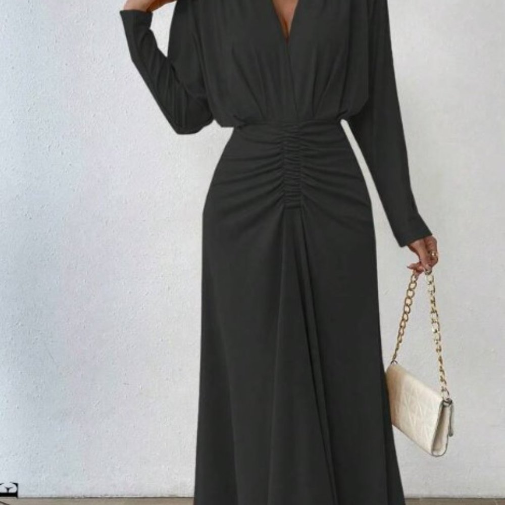 Shein Black Ruched Maxi Dress